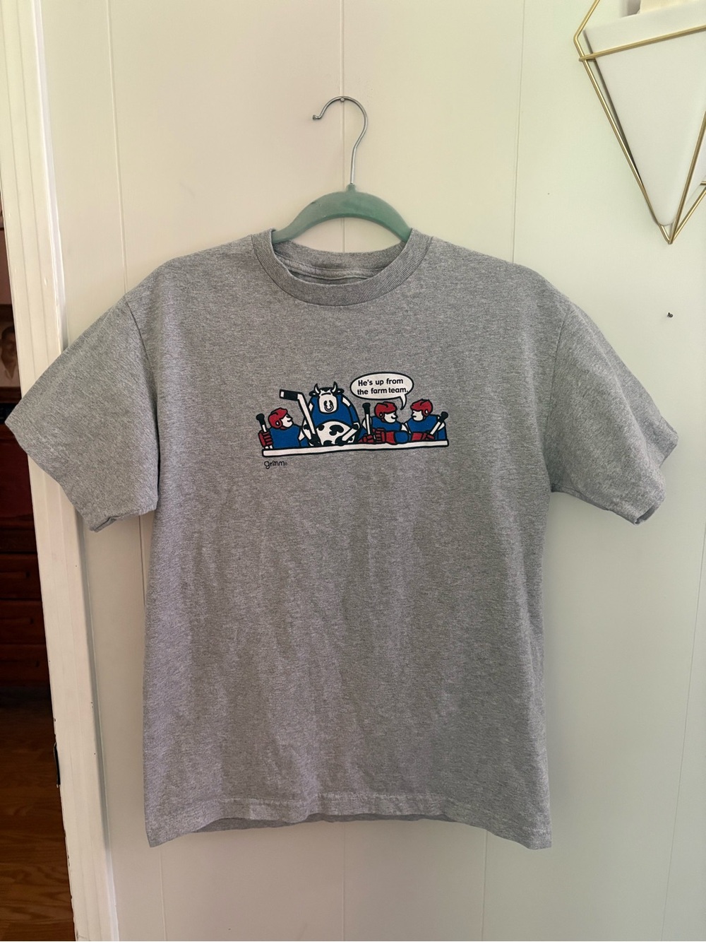 Grimm Vintage Funny Grey Graphic T-Shirt with Cartoon Print